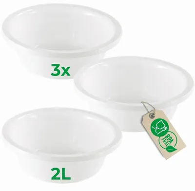 Produktbild von Novaliv 3x Spülschüssel Rund 2L, D24 cm, Weiß, BPA-frei & Spülmaschinenfest – Ideal für Küche und Camping, kleine Rundschüssel, Plastikschüssel klein, Waschschüssel klein, Plastic bowl