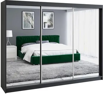 Produktbild von Schwebetürenschrank, 3-türig Schrank mit 4 Schubladen und 3 Spiegel! Moderne Garderobe für Kleidung. Verschiedene Farben (Weiß, Schwarz, Somona) Kleiderschrank mit Spiegel ULMI 200 cm