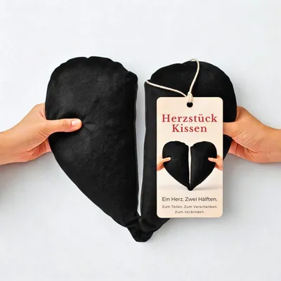 Produktbild von HERZSTÜCK – Kleine Nähe | Herzkissen zum Teilen | Romantisches Geschenk für Paare & Fernbeziehung | Schwarz