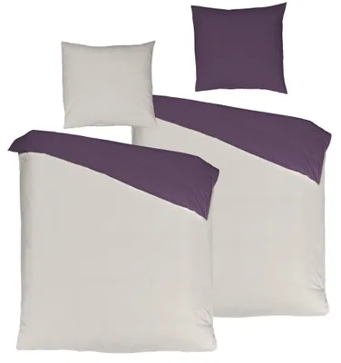 Produktbild von 4tlg. Wende Bettwäsche Einfarbig Uni Beige Lila Perkal Ägyptische Baumwolle RV 4 tlg. 135x200cm