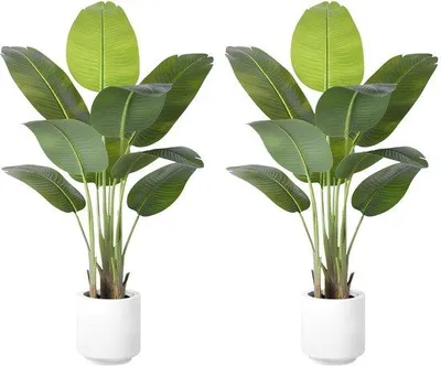 Image de Palmier artificiel de 120 cm avec 9 feuilles, en pot blanc, plante d'intérieur