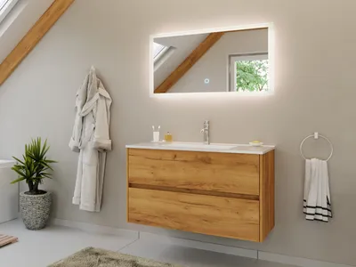 Produktbild von Badmöbel Set Taifun 2tlg. 100 cm mit LED Spiegel eiche gold : Eiche Gold