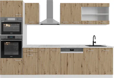 Immagine prodotto di Cucina componibile Vicco R-Line Rovere artigianale 300 cm con armadio alto, senza piano di lavoro, Model 48980