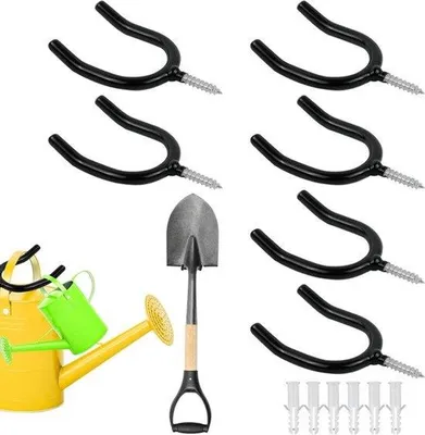 Image de Support pour outils de jardin | Fixation murale pour outils de jardin | Métal | Lot de 6 pièces | Noir
