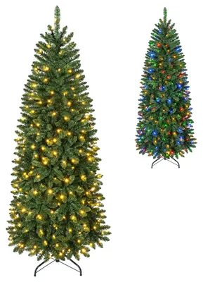 Zdjęcie produktu dla ŚWIĄTECZNY CHOINKA COSTWAY, 180 cm, wąska, w kształcie świerka, z 250 ciepłobiałymi/wielokolorowymi diodami LED, 9 trybów oświetlenia, 674 szczyty wykonane z PVC, metalowa podstawa