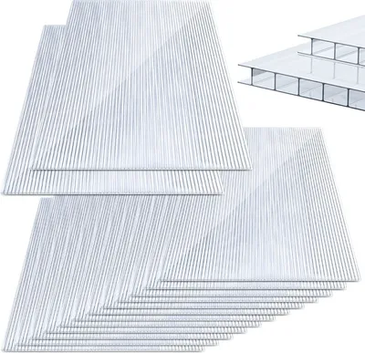 Obrázek produktu pro Jopassy polykarbonátové dvoustěnné desky - 14 ks, tloušťka 4 mm, 121 x 60,5 cm, 10,25 m², odolné proti UV záření, transparentní - dvoustěnné desky, skleníkové desky, vícestěnné desky pro skleníky