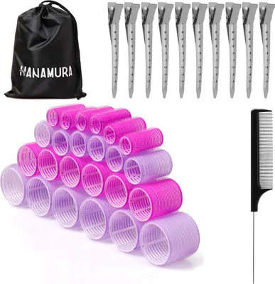 Produktbild von Hanamura Lockenwickler – Komplettes Set mit 22 Haarrollern – Inklusive Edelstahl-Haarklemmen, Kamm & Aufbewahrungstasche