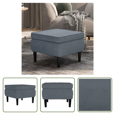Immagine prodotto di The Living Store Sgabello con gambe in legno in velluto grigio scuro