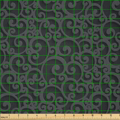 Image de ABAKUHAUS Tissu microfibre gris foncé vendu au mètre, motif victorien abstrait 3D tourbillonnant, ornements vintage, fleurs classiques royales, 1 m (230 x 100 cm), gris foncé