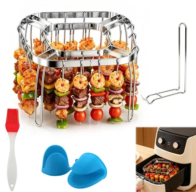 Airfryer-Grillständer, klappbar, 28 Spieße, Edelstahl, Zubehörset