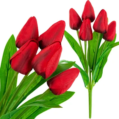 Zdjęcie produktu dla Cv31225-5 Tulipan Bukiet Tulipanów Piękny Jak Żywy Tulipany Kwiaty Czerwone X5