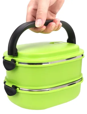 Produktbild von Thermo-Lunchbox, tragbare isolierte Thermo-Lunchbox aus Edelstahl für Erwachsene, Lebensmittelbehälter für Picknicks im Freien (2-lagig)