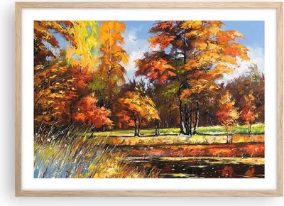 Produktbild von Gerahmtes Poster - Rahmen in heller Eiche - Park Herbst Wasser - 70x50 cm - Wand Bild - Wanddeko - Wandbilder - Wandposter - Bilderrahmen - Bilder - Kunstdruck - Wandbild - P2NAA70x50-3536