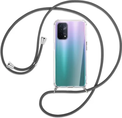 Produktbild von Handykette Backcover-Schutzhülle mit Band (Metall silberfarben) für Oppo A54 5G / A74 5G (CPH2197) - dunkelgrau
