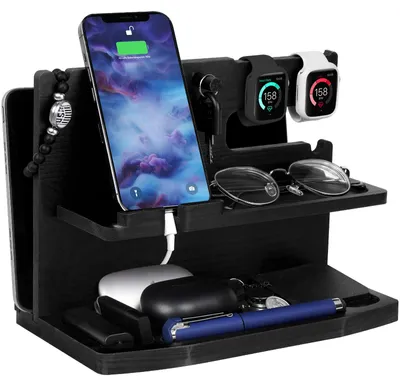 Hölzernes Telefon-Dockingstation, Nachtkiste-Organizer, schwarz