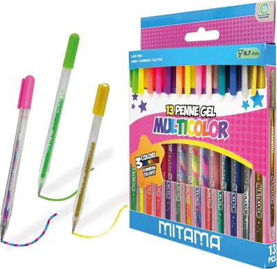 Produktbild von Gelschreiber-Set "Glitter-Fluo-Regenbogen", 13 Stück, 1 mm, MITAMA 63818