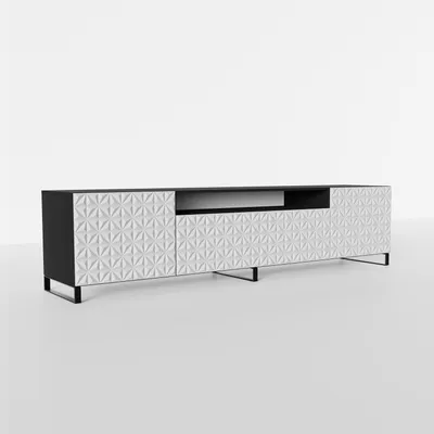 Produktbild von MEBLINI TV-Schrank 200cm Lang - Fernsehschrank - TV Lowboard Industrial - Unterschrank für Fernseher - TV-Unterschrank - TV-Schrank - CALIO - 200x41x53cm - Schwarz Matt/Weiß Matt
