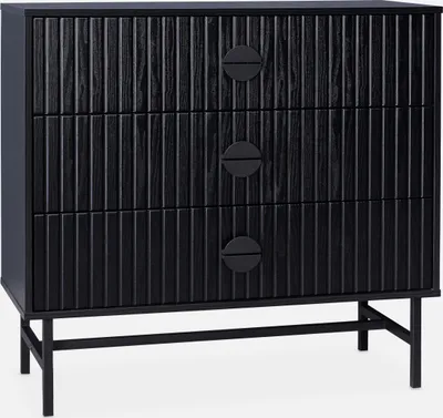 Produktbild von sweeek - Kommode mit 3 Schubladen im geriffelten Holzlook, schwarzen - Schwarz