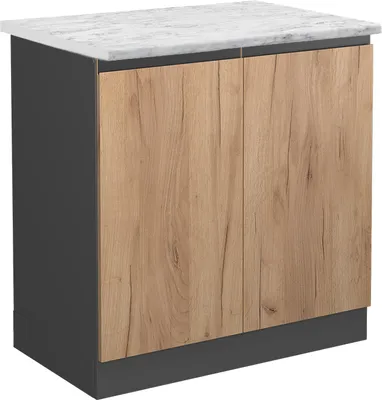 Produktbild von Spülenunterschrank Vicco R-Line Goldkraft Eiche 80 cm J-Shape AP Marmor, Model 46431