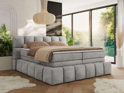 Produktbild von MKS MEBLE Boxspringbett 140 x 200 mit bettkasten NIRA KING, Polsterbett 7 Zonen Multipocket-Matratze und Topper, Doppelbett - Hellgrau Velvet - H4