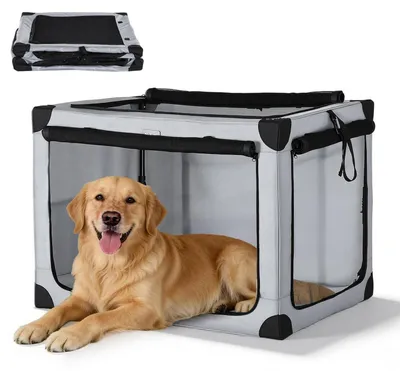 Image de Cage de transport pliable pour petits et moyens chiens, 81,5 cm, en acier et tissu