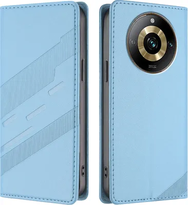 Image de Étui pour Realme 10 Pro, étui portefeuille en cuirPolyuréthaneavec fente pour carte et fonction stand Hellblau
