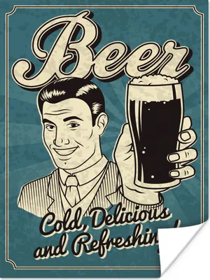 Produktbild von MuchoWow® Poster Vintage-Illustration Bier 120x160 cm - Wandbilder