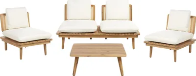 Zdjęcie produktu dla BELIANI Zestaw mebli ogrodowych drewno akacjowe beżowe poduszki sofa 2-osobowa fotele stolik kawowy