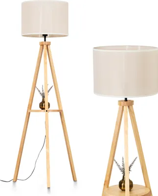 Produktbild von Schiavonea Boho-Style Stehlampe aus Holz/Stoff in Natur/Beige/Weiß, Höhe 153 cm