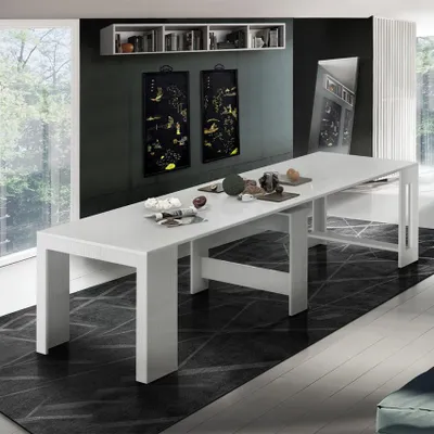 Produktbild von Ausziehbarer weißer Esstisch Konsole 90x51-300cm Pratika Larch