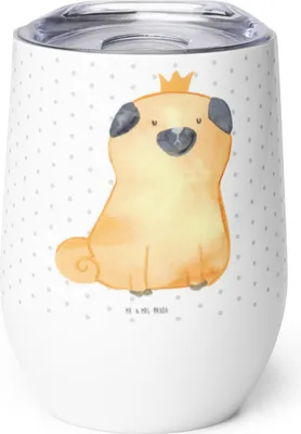 Produktbild von Mr. & Mrs. Panda thermosbecher Mops Krone - Weiß - Geschenk, Hund, Königlich, Lustig, kaffee tasse, Sprüche, Thermobecher, Reisebecher, Thermo Becher, Isolierbecher