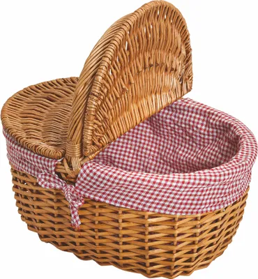 Produktbild von 1.02 Picknickkorb mit Deckel aus Weide - rot/weißer Stoff