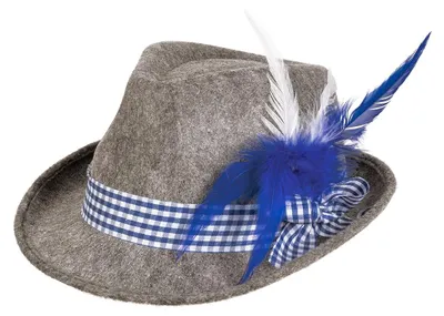 Produktbild von Hut Wiesn blau – Filzhut mit Feder & Karo Band für Herren