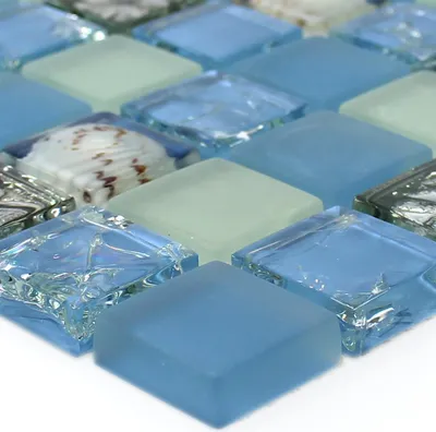 Produktbild von Glas Muschel Mosaikfliesen Byron Blau Mix