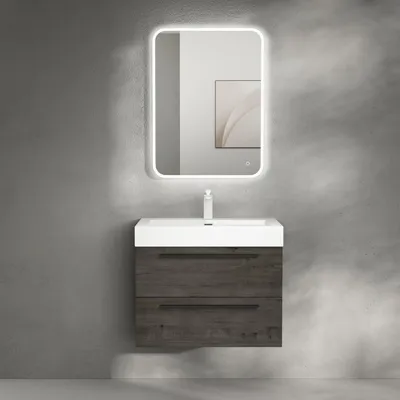 Image de doporro Meuble de Salle de Bain Ensemble de 2 Pièces Meuble avec Lavabo 73x48x60cm Meuble sous Vasque Mural Gris-Brun Design Quadratto
