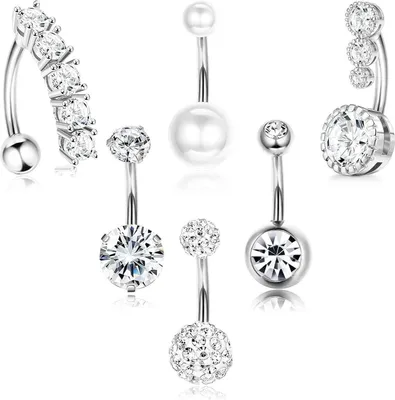 Productafbeelding van FIOROYAL Set van 6 buikringpiercings, 14G, chirurgisch staal, hartvormige knop