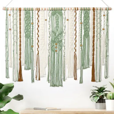 Produktbild von Wandbehang, handgefertigt, 98x75 cm - Makramee-Wandbild - Wandteppich - Wanddekoration - Boho-Dekor - Einzigartiges Muster
