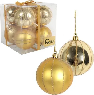 Produktbild von Set mit 8 goldenen Kunststoffkugeln (7 cm) mit Glitzerverzierung