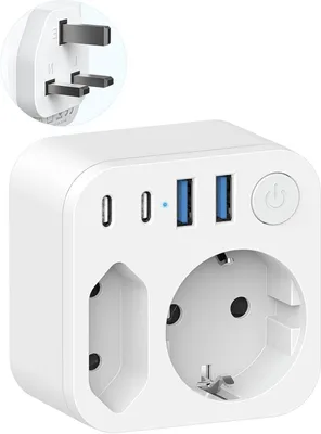 Image de Adaptateur de voyage Allemagne/Royaume-Uni - Adaptateur de prise de voyage - Chargeur pour appareils - 6 prises dont USB