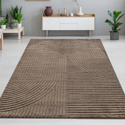 Produktbild von Moderner Teppich mit Bogenmuster Pflegeleicht und Strapazierfähig in Braun Größe - 120 x 170 cm