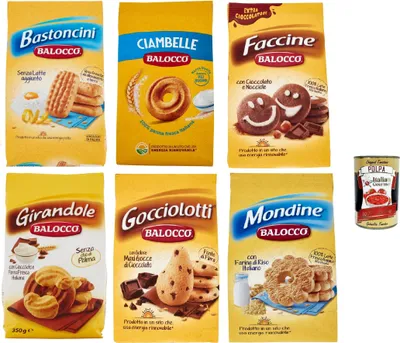 Produktbild von Balocco Testpaket Kekse zum Frühstück 6x 350g biscuits cookies kuchen + Italian Gourmet polpa 400g