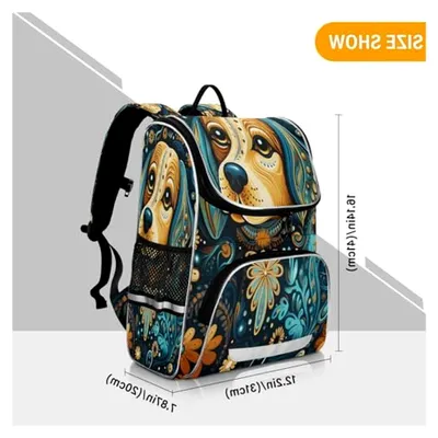Produktbild von Hundebüchertasche mit Blumenmuster, Rucksack für Studenten, große Tasche für Mädchen und Jungen