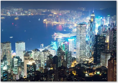 Produktbild von Tulup® Glas-Bild - 100 x 70 - Wandbild aus Glas - Wandkunst - Wandbild hinter gehärtetem Sicherheitsglas - Landschaften - Hong Kong bei Nacht - Blau