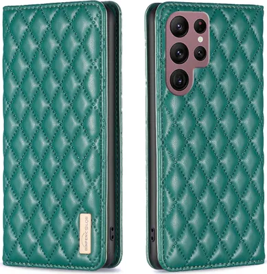Produktbild von Galaxy S22 Ultra 5G Hülle, Elegant Bookstyle Flip Leder Kartenfächer Schutzhülle mit Ständer für Samsung Galaxy S22 Ultra 5G Grün