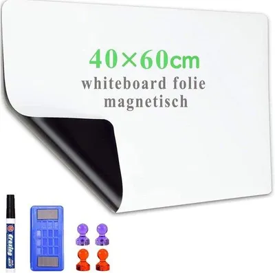 Image de Kit de tableau blanc 40 x 60 cm – Magnétique et autocollant – Autocollants pour tableau blanc avec marqueur et pinceau – Pour les murs, le bureau et l'école