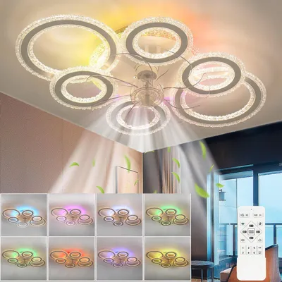 Produktbild von 6 Rings LED Deckenleuchte mit RGB Backlamp, 97W Leise Deckenventilator mit Beleuchtung, Dimmbar mit Fernbedienung, Timer, für Wohnzimmer Schlafzimmer