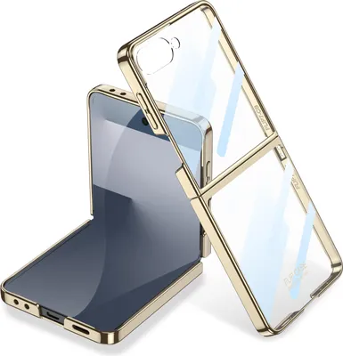 Obrázek produktu pro Pouzdro pro Samsung Galaxy Z Flip 8 Tenké průhledné elektroplátovým pouzdro s integrovanou ochranou displeje Zlato