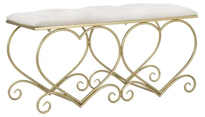 Image de Banc Heart crème et doré – 105 x 37,5 x H 51,5 cm
