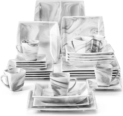 Produktbild von MALACASA, Blance, 30-tlg Tafelservice, Porzellan Kombiservice, Geschirrset mit Kaffeeservice, Tellerset, Marmor-grau