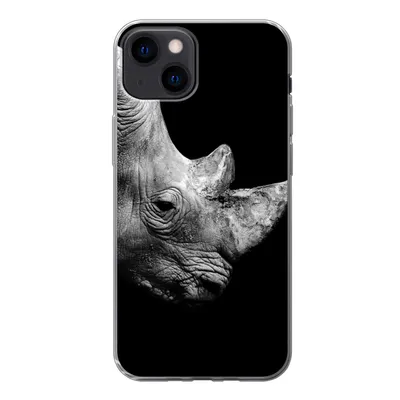 Produktbild von MuchoWow® Handyhülle Schutzhülle Hülle für iPhone 13 Portrait Nashorn auf schwarzem Hintergrund Silikon Softcase Handy Hülle - Karteninhaber